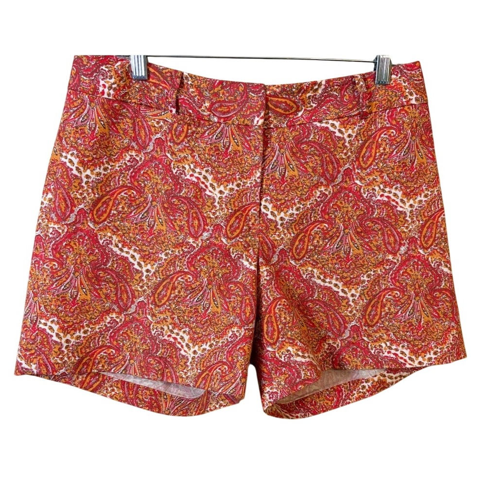 Talbots Paisley Shorts Womens 10 Red Orange Excellent Tailored Flat Front